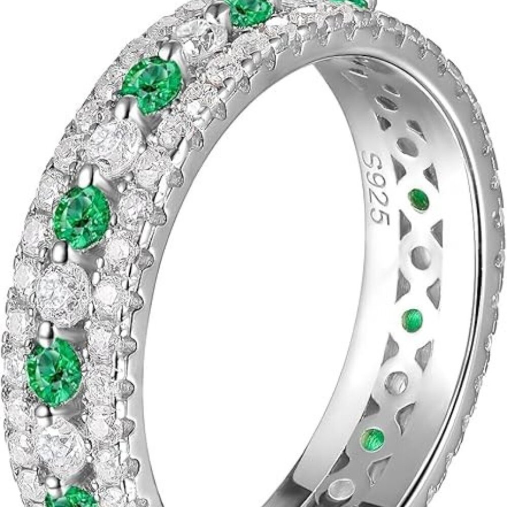 D Color VVS1 Clarity Wide Moissanite & Emerald Ring Solid 925 Sterling Silver